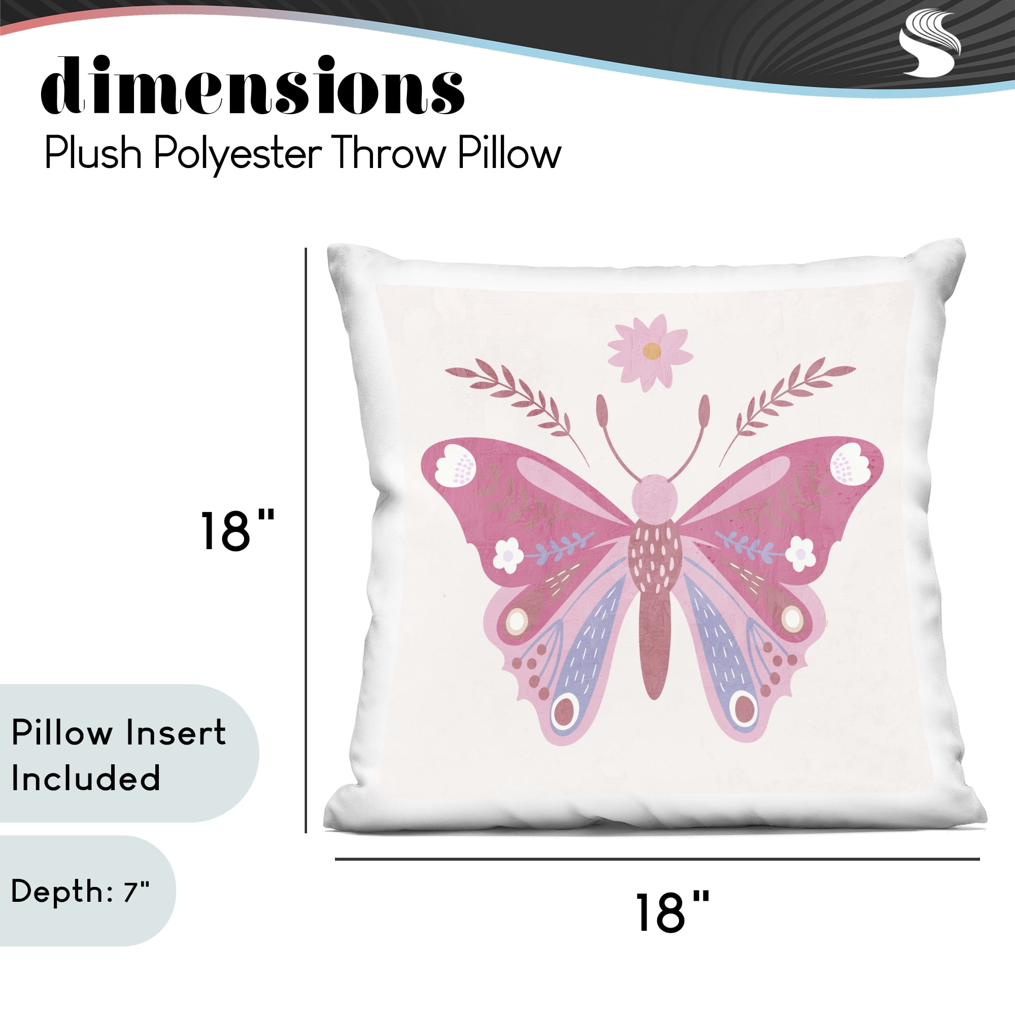 Stupell Industries Folk Butterfly in Pink Decorative Printed Throw Pillow, design by Kim Allen
