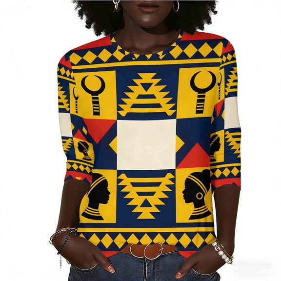 Blouses for Women Dressy Elegant,Black History Month African T-Shirt for Women Pride Celebration Shirt Blouse 3/4 Sleeve Crewneck Tshirt Tops