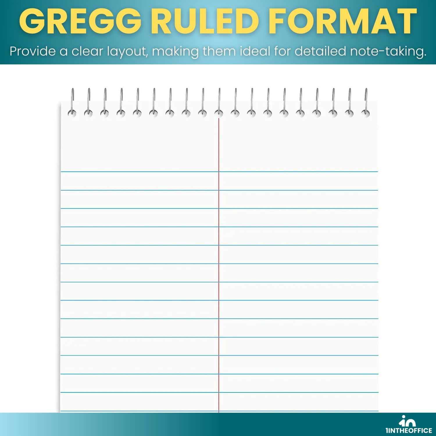 1InTheOffice Steno Pads Spiral 6x9, Steno Note Pads, Spiral Steno Pads, Gregg Ruled, 80 Sheets/Pack, White, 24 Pack