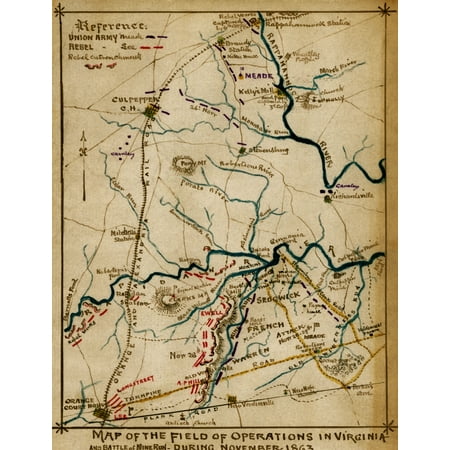 Field of operations in Virginia and Battle of Mine Run during November 1863  Orange and Culpeper counties Va where Meade approached the Rapidan River and the Mine Run Valley to try and push Lees