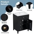 thumbnail image 6 of Euroco "24" Black Bathroom Vanity with Sink, MDF & Rubberwood Construction, 3 Drawers & Cabinet with Adjustable Shelves, Modern Design for Small to Medium Bathrooms", 6 of 9