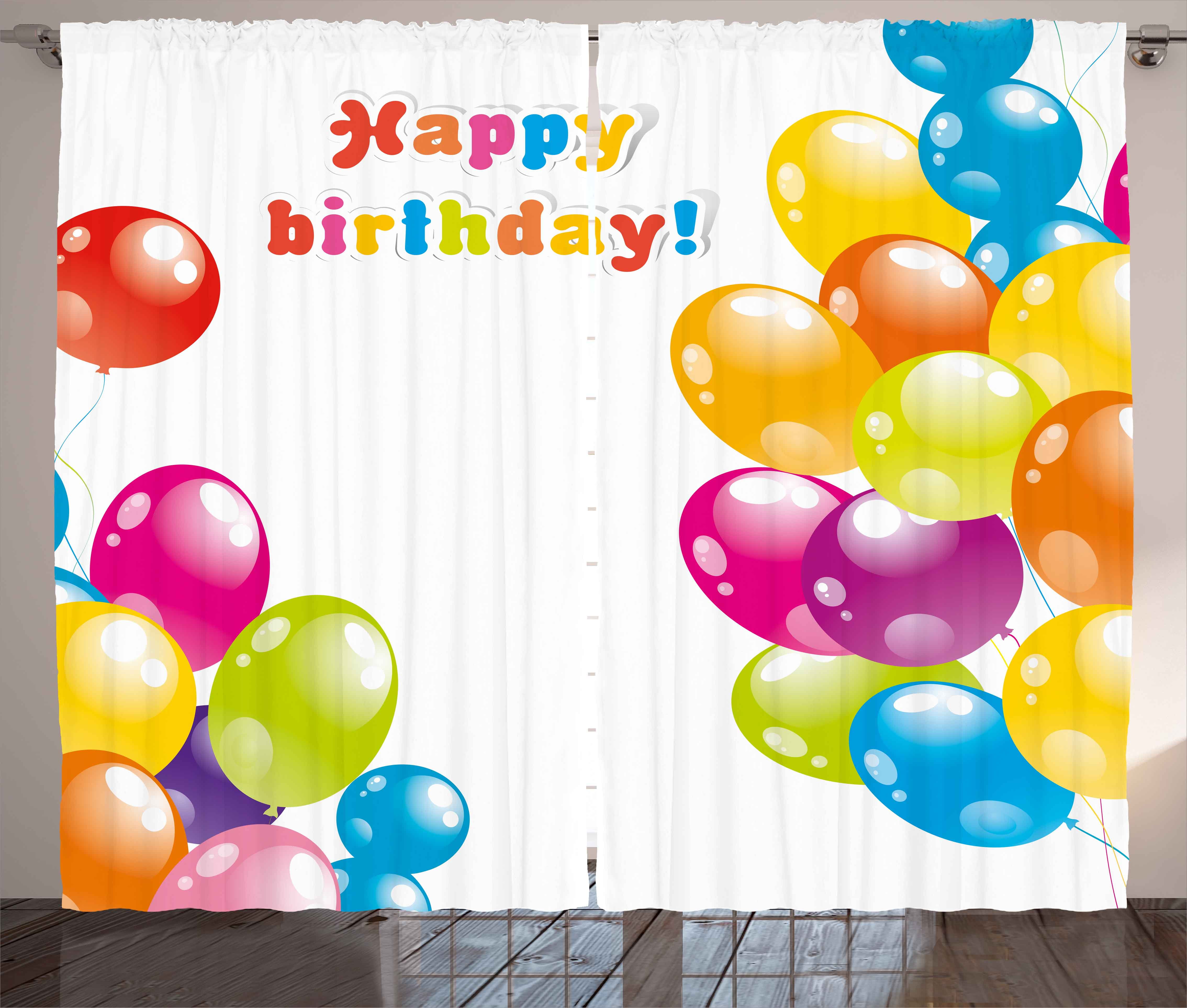 Birthday Decorations Curtains 2 Panels Set, Colorful Festive Mood Flying Party Balloons Surprise