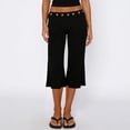 thumbnail image 2 of Women Studded Flare Gaucho Pants Low Rise Wide Leg Culottes Cropped Pants Y2k Streetwear Casual Capris Black S, 2 of 9