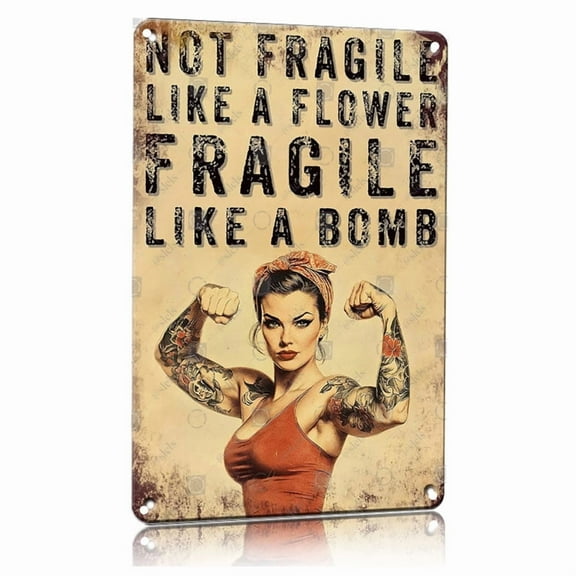 Vintage Fitness Metal Sign Not Fragile Like a Flower Fragile Like a Bomb Motivational Gym Wall Art for WomeHome Gym Decor 8x12 Inch Aluminum Poster Inspirational Workout Room Office Bar Cafe