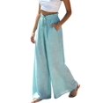 thumbnail image 2 of Women Casual Elastic Drawstring Floral Print Wide Leg Maxi Pants with Pockets Blue Print XXL, 2 of 7