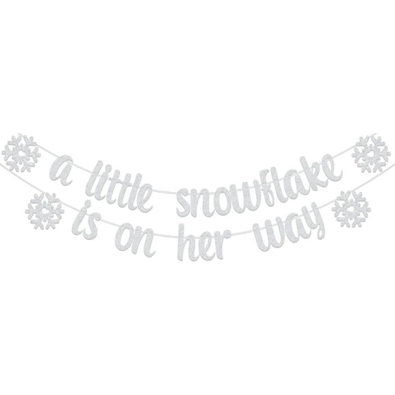 A Little Snowflake is on Her Way Banner Silver Glitter, Little Snowflake Baby Shower Decorations, Baby Shower Banner, Winter Gender Reveal Decorations, Winter Baby Shower Decorations for Girl