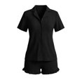 thumbnail image 4 of Maqroz Womens Two Piece Pajama Sets Short Sleeve Button Down Shirts Ruffled Hem Shorts Casual Matching Outfits Cozy Solid Nightwear for Daily Nights, 4 of 6