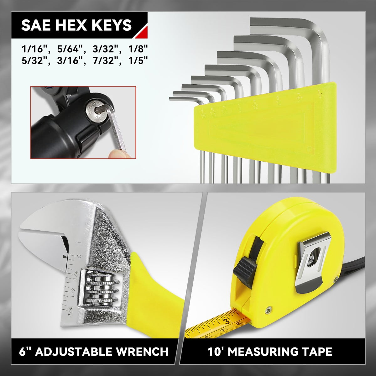 18 Pcs Protable Home Office Repair Tool Kits Plier & Adjustable Wrench & Utility Knife & Hex Keys & Screw Driver Yellow
