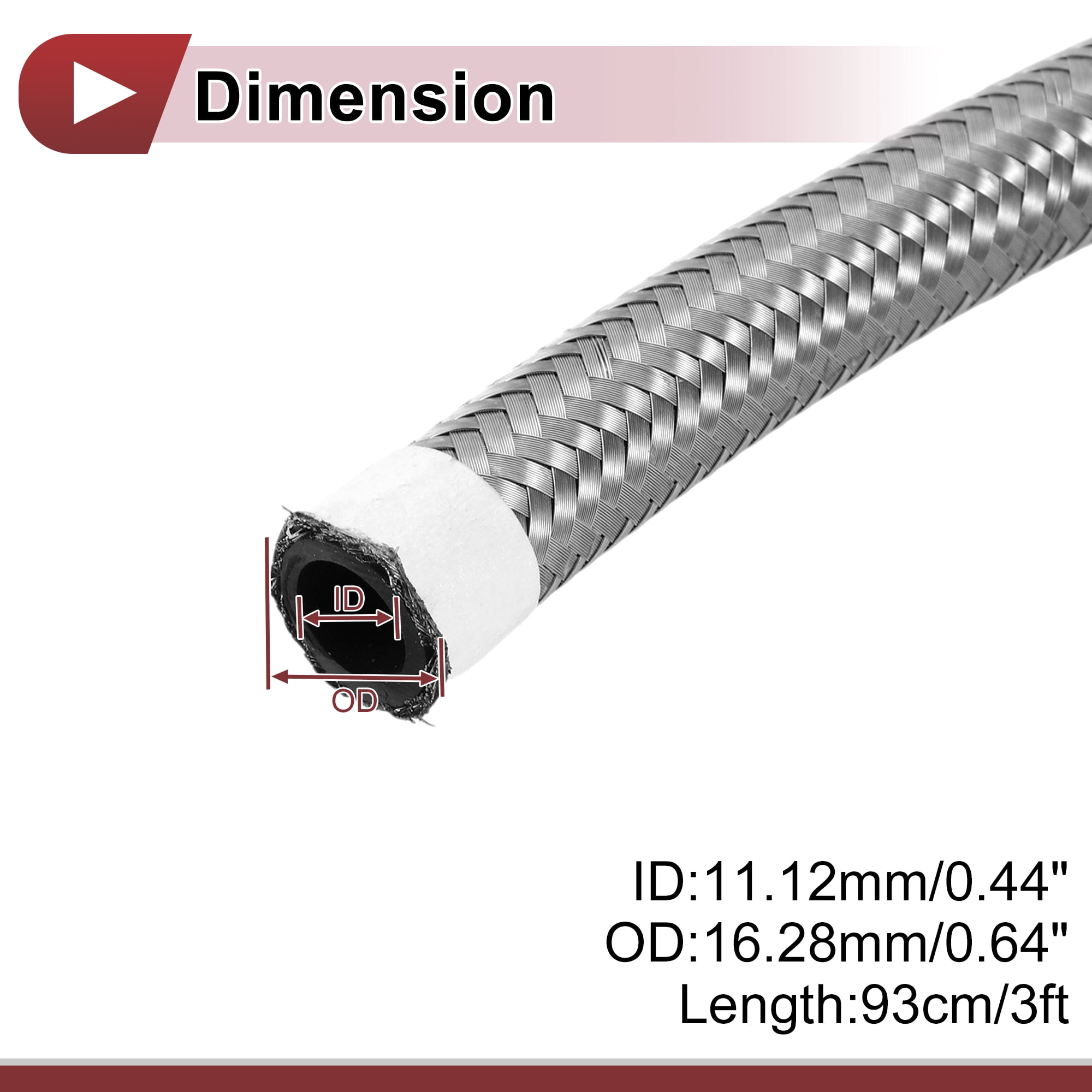 Unique Bargains AN8 Fuel Line Hose 3ft Vacuum CPE Rubber Silver 0.44"ID 0.64"OD