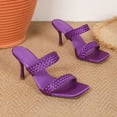 thumbnail image 5 of Kitten Heels for Women Braided Band Stiletto Sandals Square Open Toe Slip on Mules Solid Color Summer Casual Slides Purple Size 8.5, 5 of 7