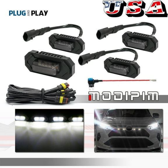 Pieces Smoked White Front Grill/Grill Mesh LED Light Kit for for Toyota RAV4 2019-2022-