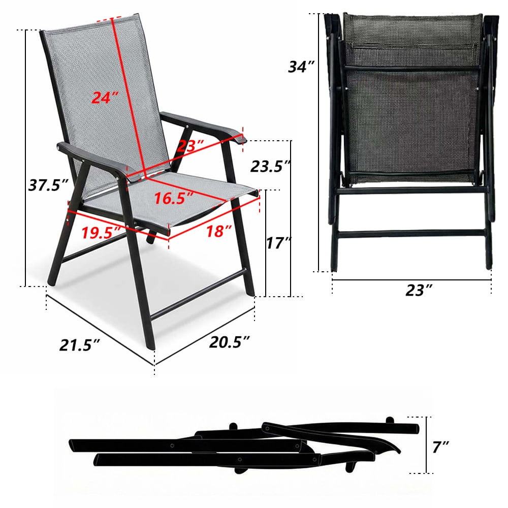 Outdoor Patio Chairs Set of 2, Stackable Folding Dining Chairs with High Back, Portable Camping Chairs with Mesh Seat for Deck, Garden, Travel, Comfortable, Gray