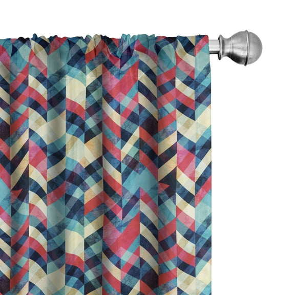 Ambesonne Grunge Curtains, Hipster Zigzag Chevron, Pair of 28"x95", Multicolor