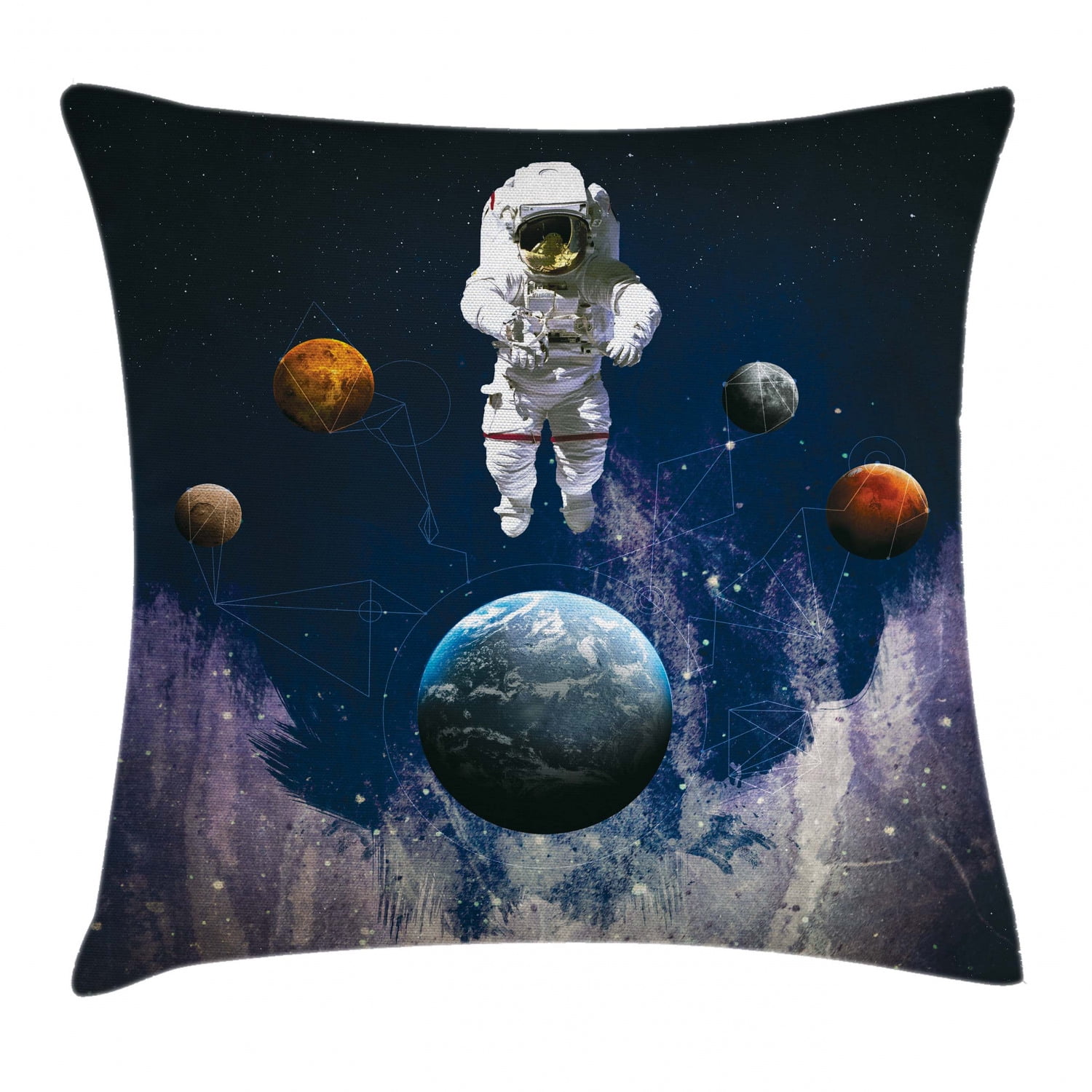 Outer Space Decor Throw Pillow Cushion Cover, Astronaut in Outer Space with Globe