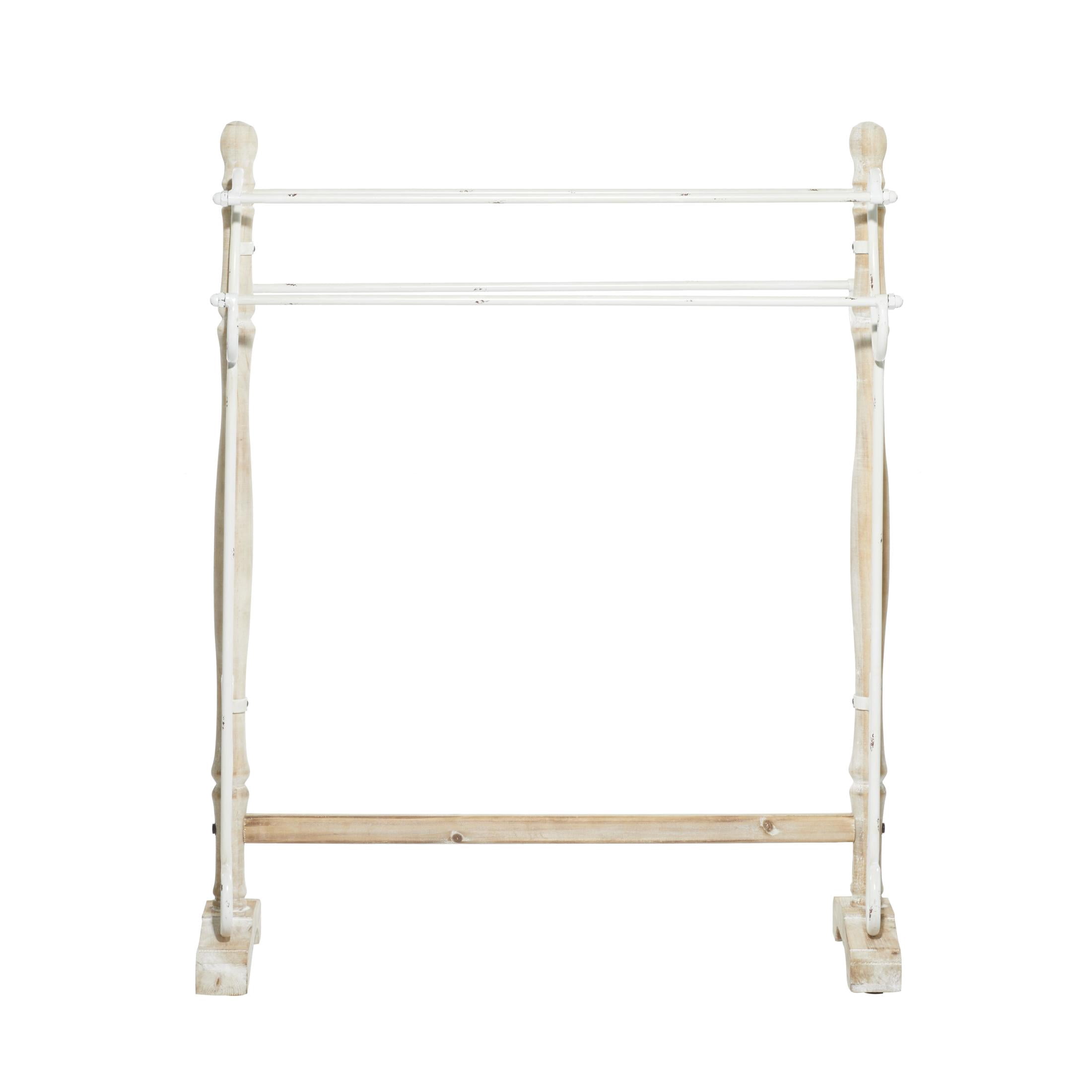 DecMode 4 Shelf Light Brown Wood Scroll Quilt Rack