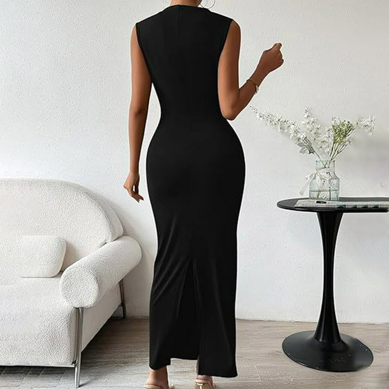 Ruched Mock Neck Bodycon Dress for Women Elegant Summer Sleeveless