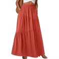 thumbnail image 2 of Women's Boho Tiered Maxi Skirt with Smocked Waistband and Ruffled Hemline, Airy Cotton Blend That Swings With Every Step You Take. Red XXL, 2 of 4