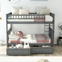 Bunk Bed with Storage Drawers, Wood Storage Bunk Bed Frame, Solid Wood bunks beds with Ladders and Two Storage Drawers
