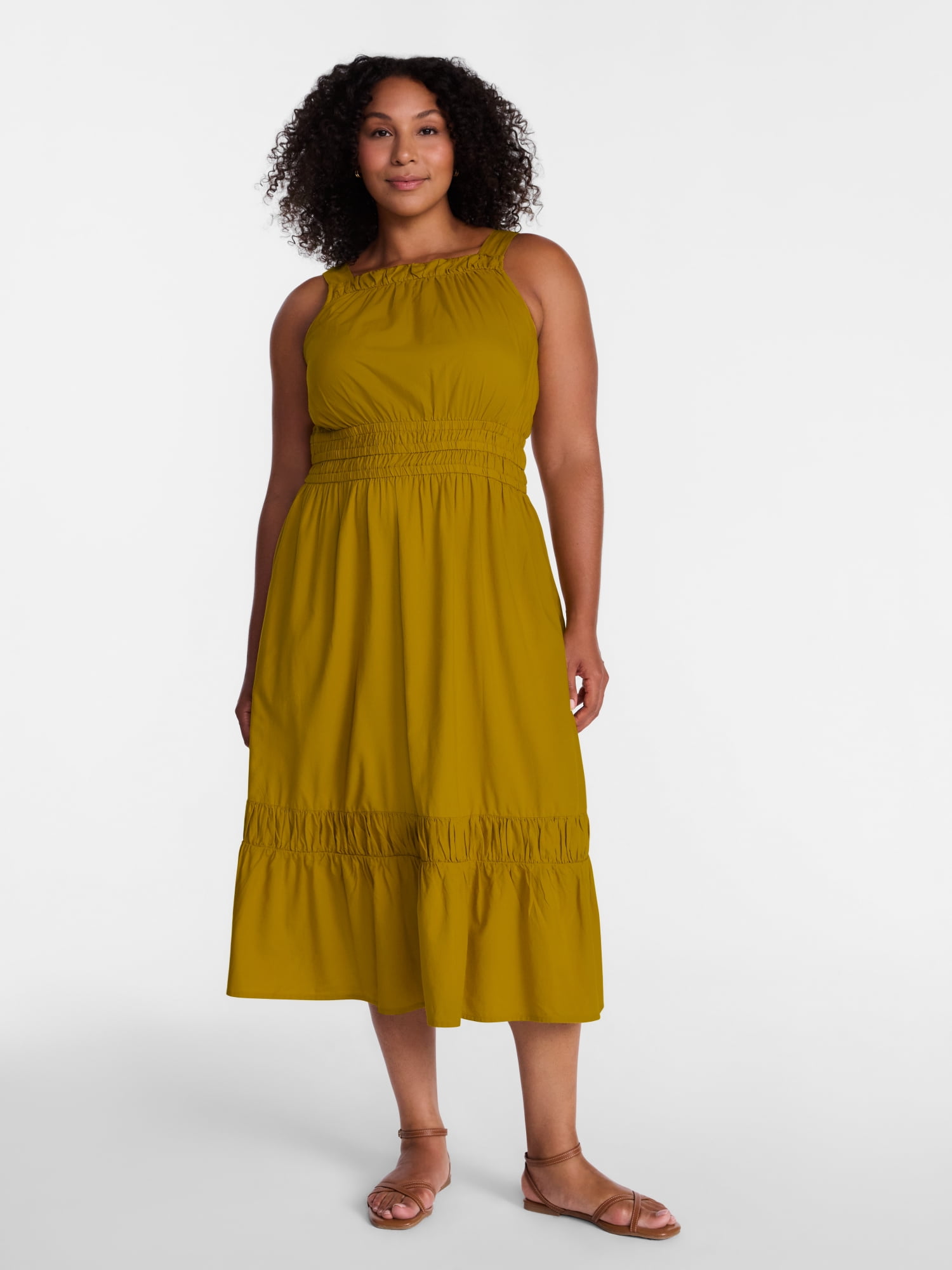 Time and Tru Women's and Women's Plus Smocked Sleeveless Midi Dress, Sizes XS-4X