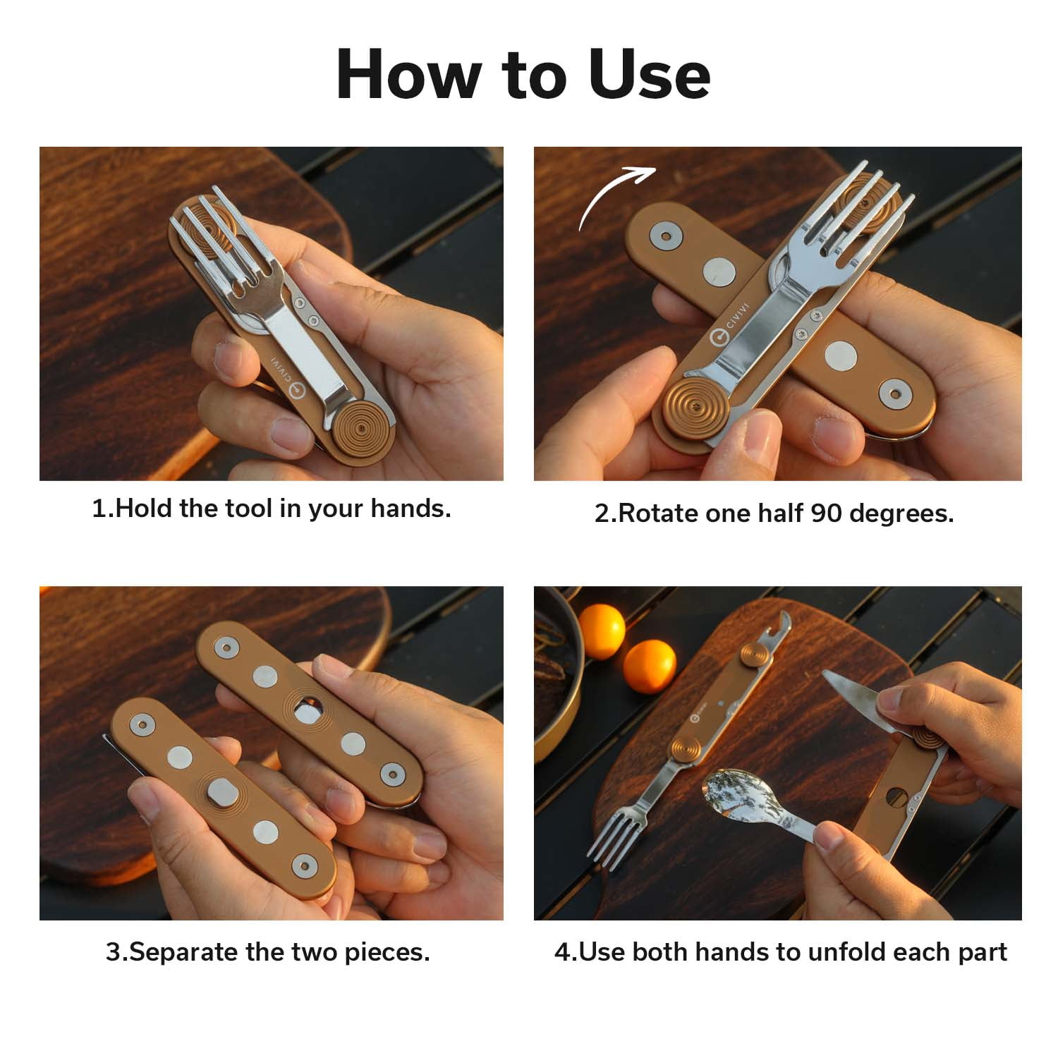 CIVIVI Partake Multi-tool 4-in-1 Coyote Brown Aluminum & Stainless Steel Camp Knife C24032C-2