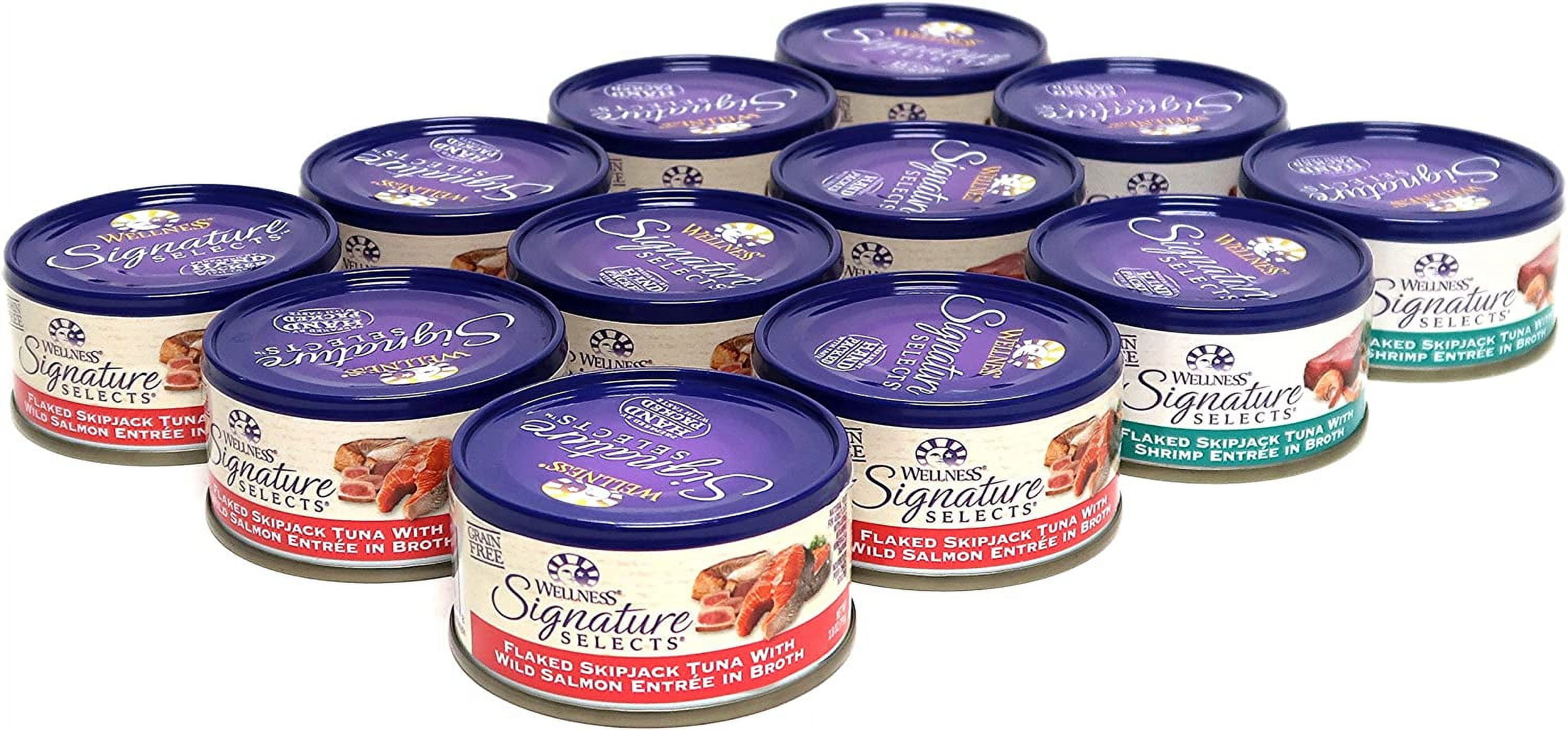 Wellness Natural Grain Free Signature Selects Flaked Wet Cat Food Variety Pack Box - 2 Flavors (Wild Salmon & Shrimp) - 2.8 Ounces Each (12 Total Cans)