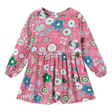 

Binmer Kids Baby Teen Girls Long Sleeved Floral Print Princess Dress Dress Clothes