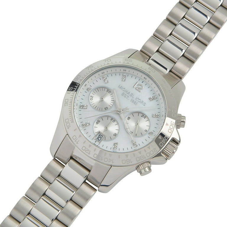 Michael Kors Layton Crystals Chrono Mother of Pearl Silver Women s