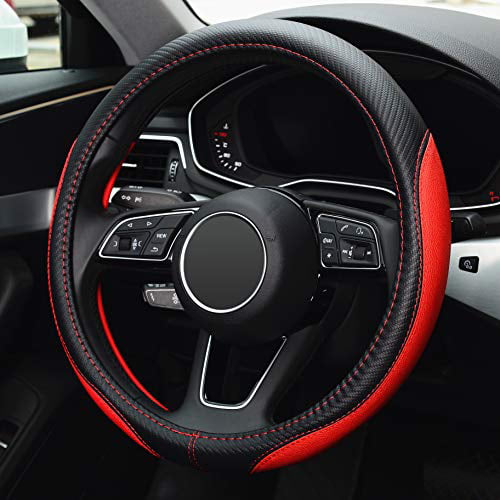 Rose red Wheel Cover Labbyway PU Leather Steering Wheel Cover,Glossy Finish,Universal 15 inch Anti-Slip
