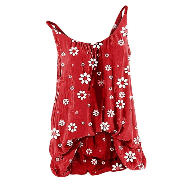 HUANBAI Débardeur Sans Manches Col Rond Blouses à Fleurs Hauts Imprimés Tee Camisole Blouse pour Femmes