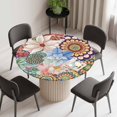 thumbnail image 2 of Boho Floral Round Fitted Tablecloth with Elastic Edge, Waterproof Table Cloth Table Cover for 45"-54" Tables, Spring Vintage Abstract Art Flowers Tablecloths for Dining Picnic Indoor Outdoor, 2 of 9