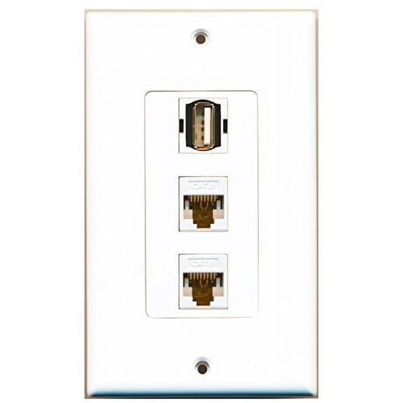 RiteAV - 1 Port USB A-A 2 Port Cat6 Ethernet White Decorative Wall Plate