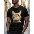 thumbnail image 3 of Cat in Glasses Men's T Shirts Cute Kitten T-Shirt for Men Crew Neck Tees Cotton Tops, Black, S, 3 of 7
