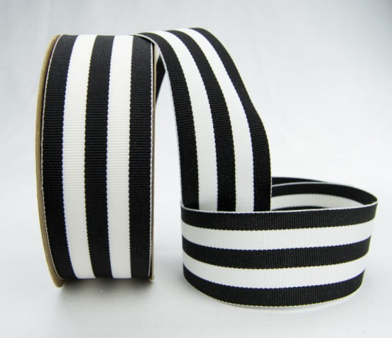 Mono Stripe Ribbon Navy & White Thick Stripes Offray 1.5" 50 Yards 
