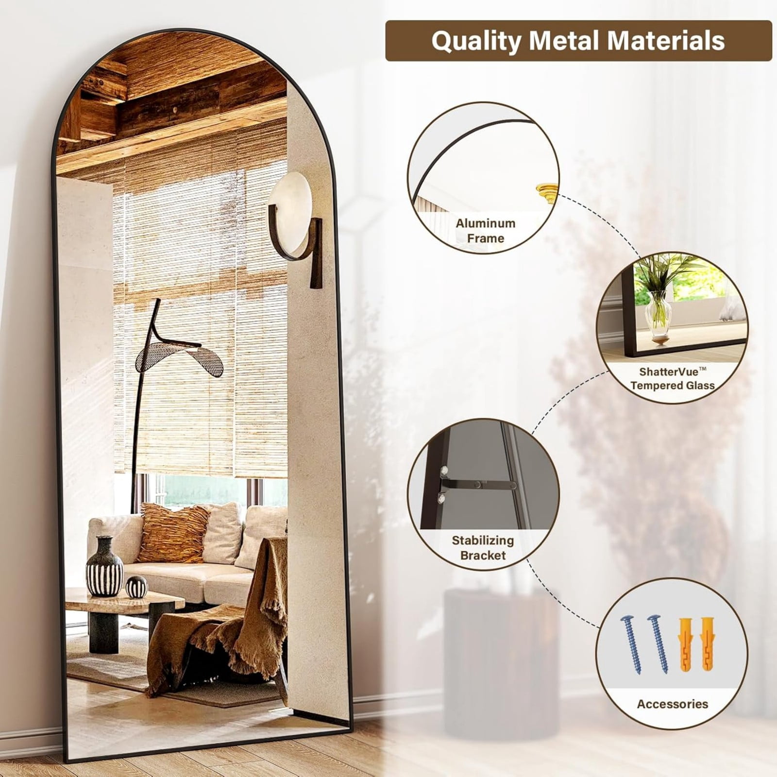GRAHMCY 71"x26" Arched Full Length Mirror Floor Standing Mirror, Black