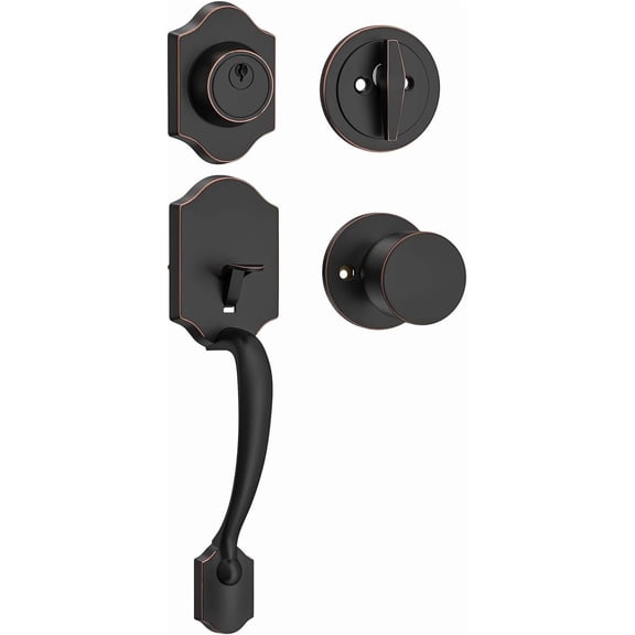 HOSOM Front Door Handle and Deadbolt Set, Entry Handleset Exterior with Interior Door Knob,Oil Rubbed Bronze Front Door Knob Reversible for Right and Left Handed