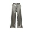 thumbnail image 6 of Purcolt Womens Satin Capris Pants Casual Drawstring Elastic Waisted Palazzo Pants Soft Lounge Pants Summer Beach Cropped Pants with Pockets, 6 of 9