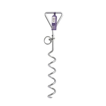 Secureline Item# 7517W, Spiral Tie Out Stake, Zinc Plated, 16", 1 Each, Hardware.  Tie out pets.  Easy to use just twist into the ground.  Swivel ring to secure pet lead.