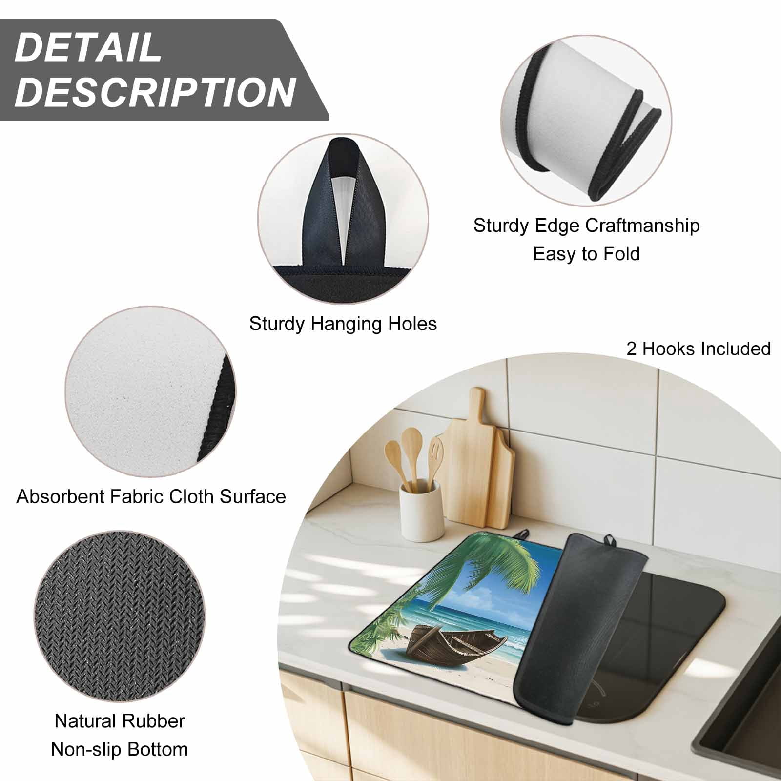 Ocean Beach Stove Top Cover for Electric Stove, Heat-proof & Non Slip Glass Top Stove Cover Protector, Blue Coastal Palm Tree Nautical Sailboat Kitchen Flat Cooktop Rubber Mat 24x21 Inches
