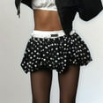 thumbnail image 5 of Black Polka Dot Skirt Lantern Sleeves Mini Splicing High Waist A-Line S, 5 of 6