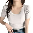 thumbnail image 6 of Mittory Women Short Sleeve Tops Scoop Neck Ribbed Knit Slim Fitted Basic Tee Shirts Casual Summer Trendy Clothes, 6 of 8