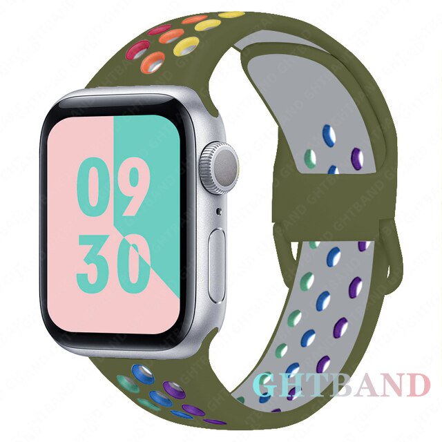 Correa de silicona para Apple Watch, pulsera deportiva transpirable para iWatch serie 8, 7, SE, 6, 5, 3, Ultra 49mm, 7, 8, 41mm, 45mm, 40mm, 44mm, 38mm, 42mm