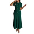 thumbnail image 3 of Women'S Crew Neck Dress Button Down Dresses Long Bodycon Knit Dress Dark Green S, 3 of 7