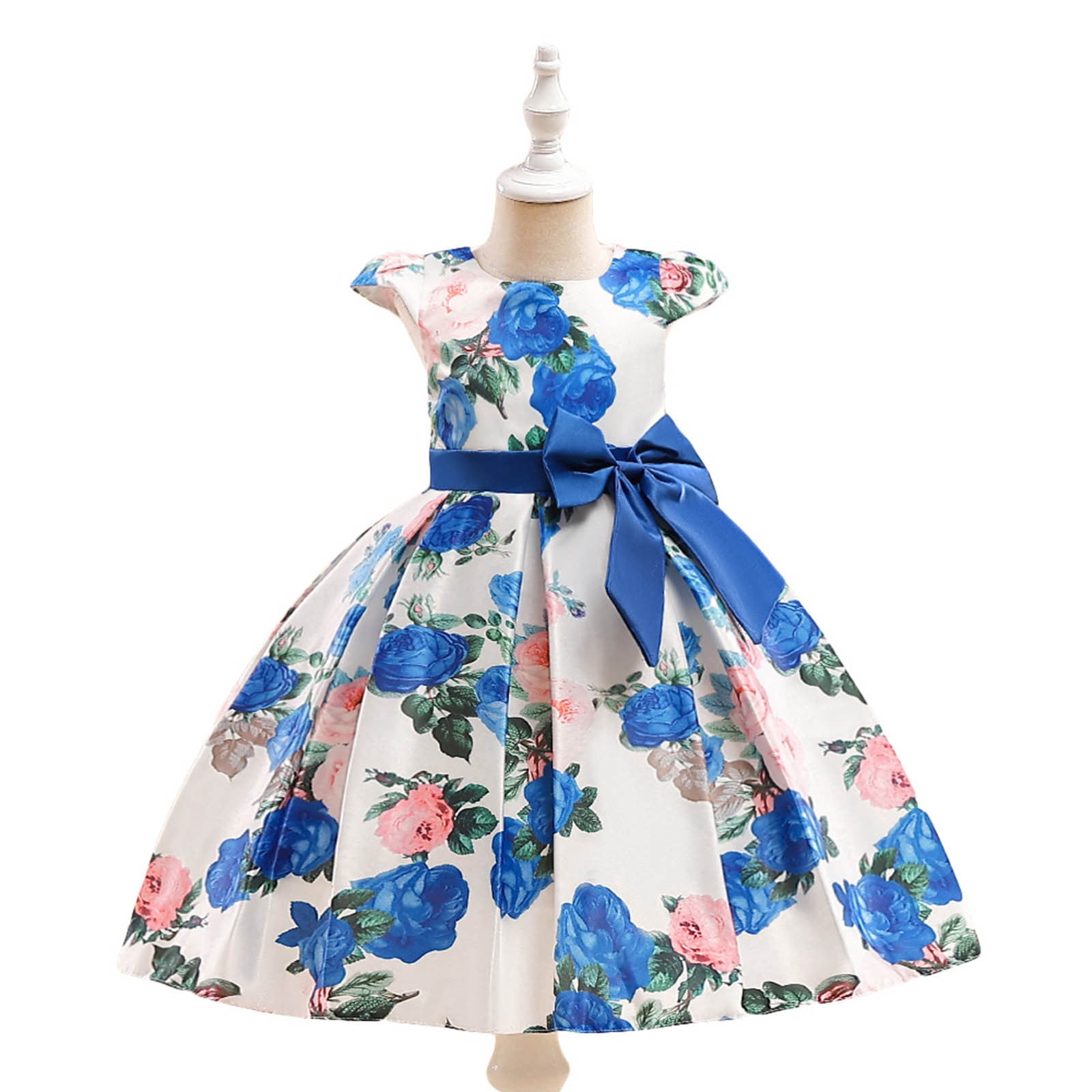 Kogui Ball Gowns for Girls Little Girls Dresses Short Sleeve Casual Birthday Party Dress Toddler Kids Swing Twirly Summer Sundress 3T 4T (Blue,3-4 Years)