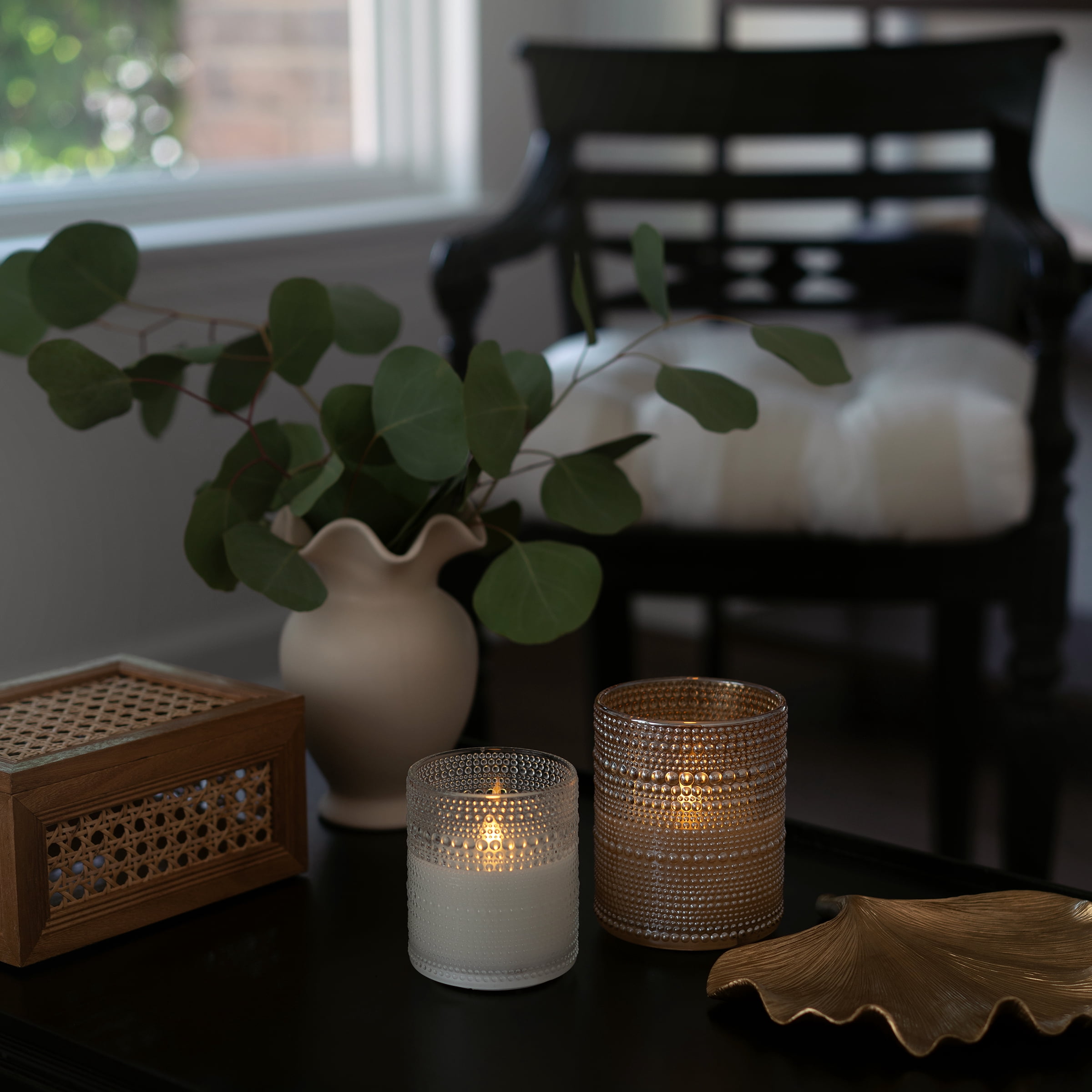 Home Decor Collection Medium Glass Hobnail LED Candle
