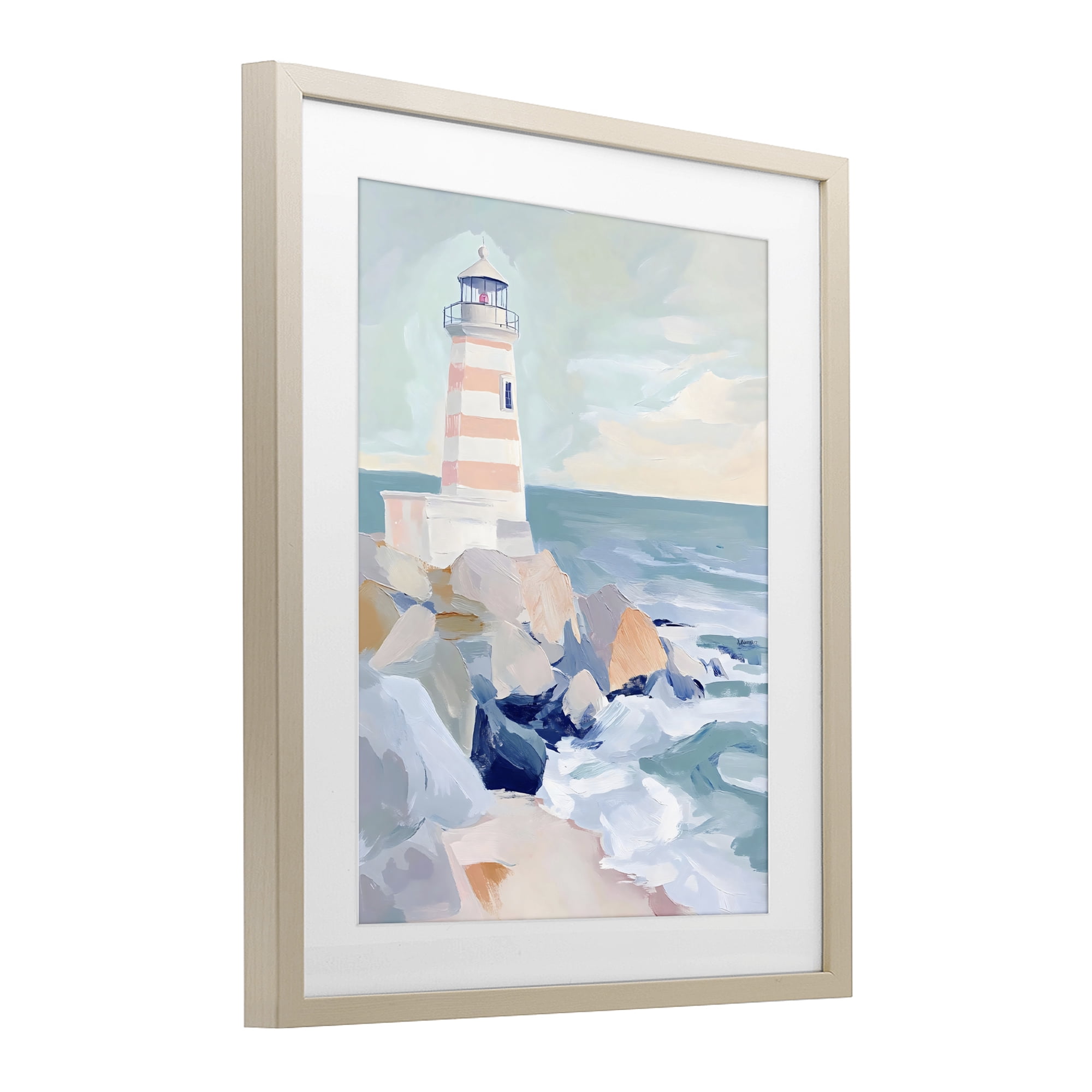 Stupell Industries Coastal Lighthouse in Pastels Birch Framed Print Under Glass, design by Creative Studio