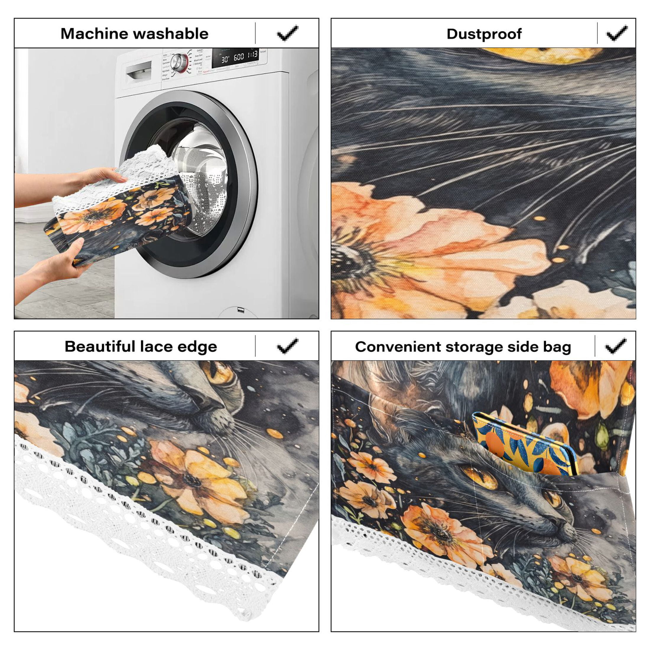 WOBOGO Tabby with Flowers Washing Machine Cloth Dryer Refrigerator Top Cover Protective Non-Slip Mat For Kitchen Laundry