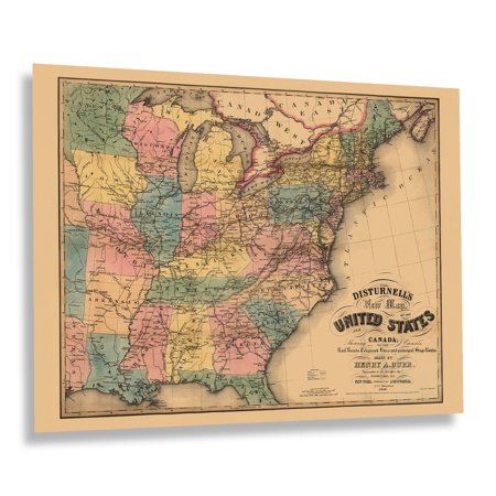 HISTORIX Vintage 1850 Map of United States and Canada Poster - Vintage Map of US and Canada - USA Map Print - Old Map of Canada Wall Art