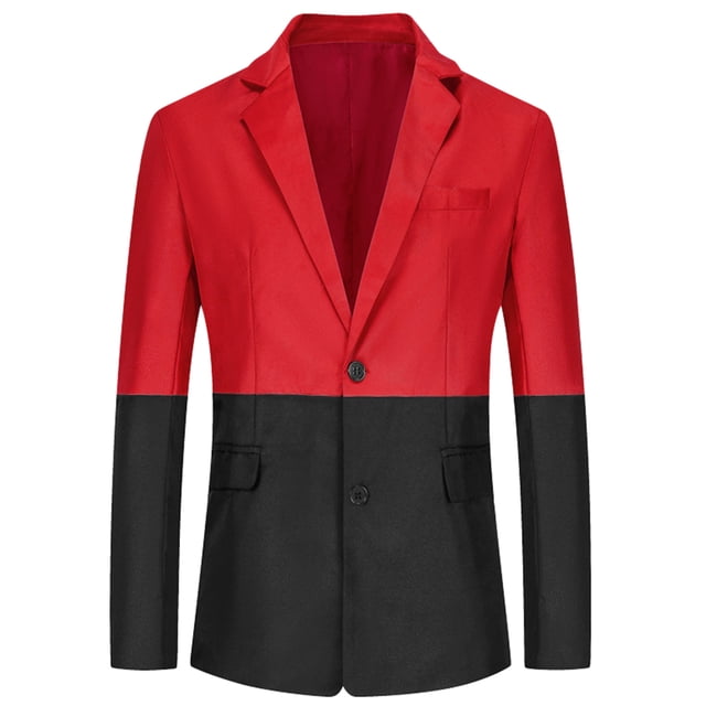 Lars Amadeus Vestido de hombre Slim Fit Blazer Botón de bloque de color Traje formal Abrigo deportivo negro rojo XXL Unique Bargains Blazer