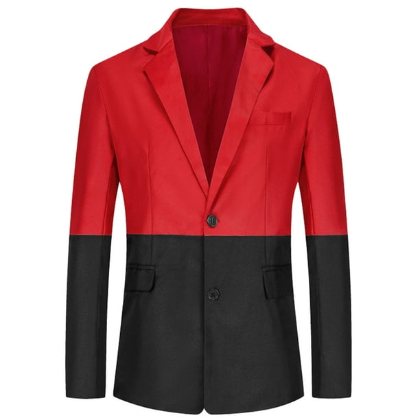 Lars Amadeus Vestido de hombre Slim Fit Blazer Botón de bloque de color Traje formal Abrigo deportivo negro rojo M Unique Bargains Blazer