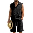 thumbnail image 2 of HBGVBA Mens Shorts Set Sleeveless Button Collared Shirt Tank Top Elastic Waist Casual Outfit Set, 2 of 5